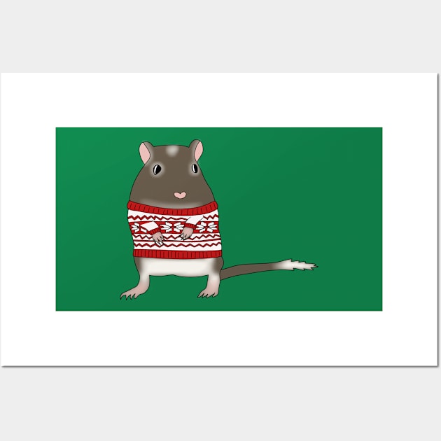 Cute brown gerbil wearing christmas jumper Wall Art by Becky-Marie